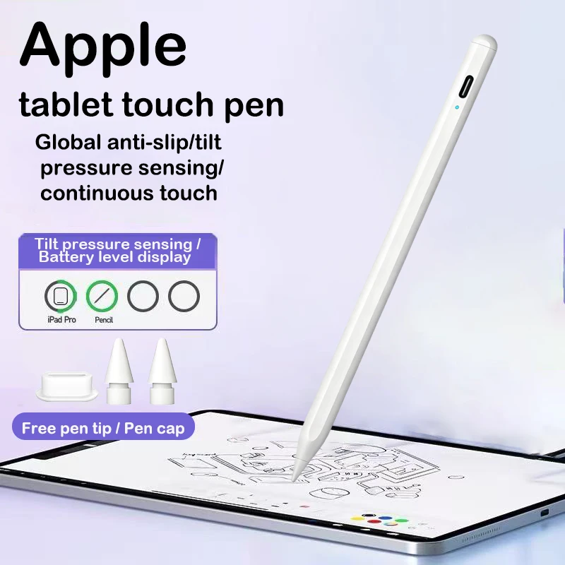 

Стилус для Apple Pencil со светодиодными индикаторами мощности, сенсорный карандаш с отклонением ладони для 2022 2021 2020 2019 2018, карандаш для iPad