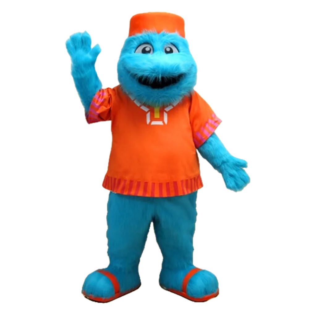 MASCOT blue monster mascot long hair plush costume high quality halloween monster theme costumes disfraces fancy dress 2084