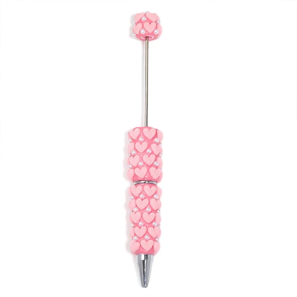 Pearl DIY Clay Heart Bead Pen Black Ink Full Diamond Flocked Heart Beaded Pen Glitter Bead Handmade Beaded Ballpoint Pen