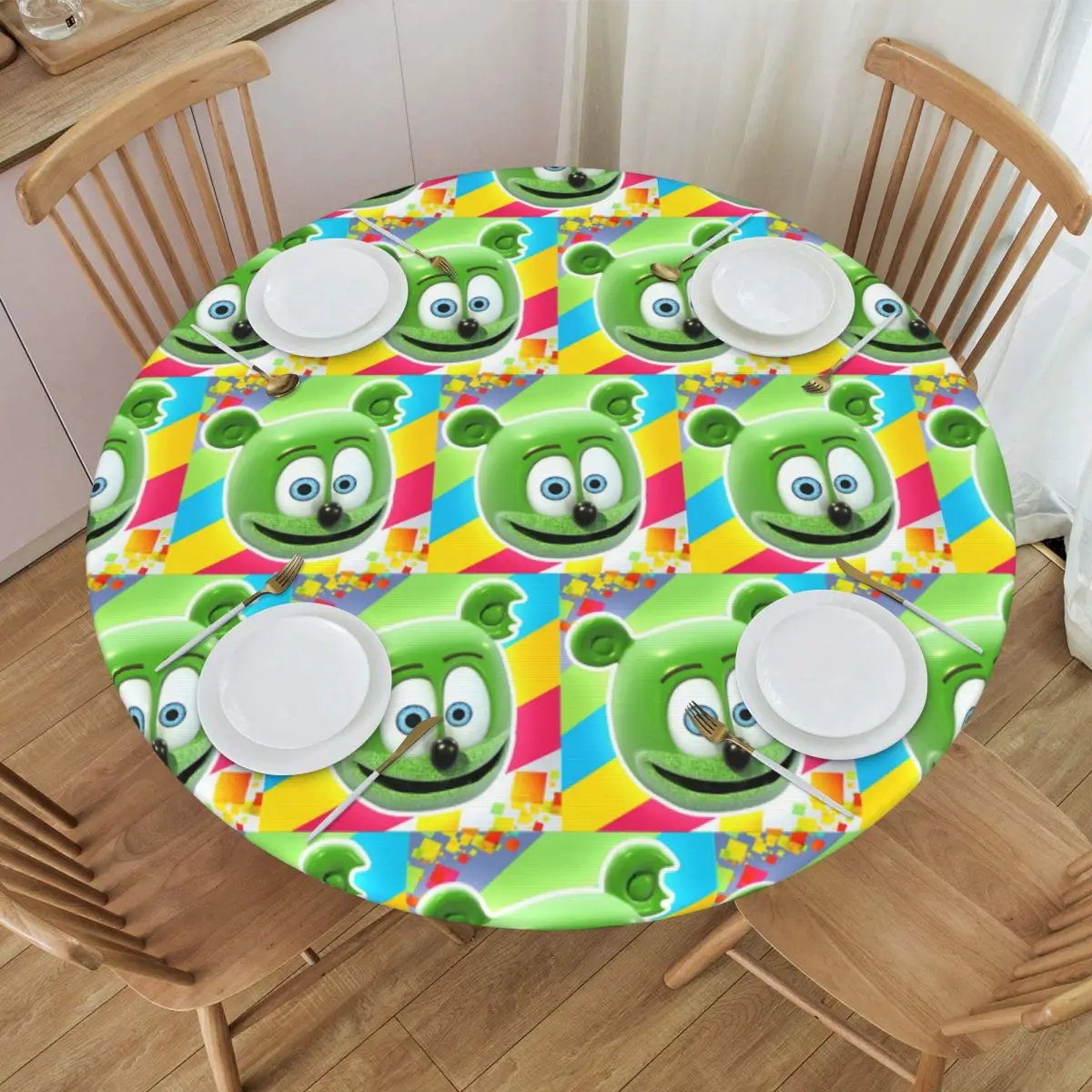 Gummibar (The Gummy Bear) Waterproof Round Tablecloth Oilproof Table Cloth for Kitchen Events Dining Table Cover