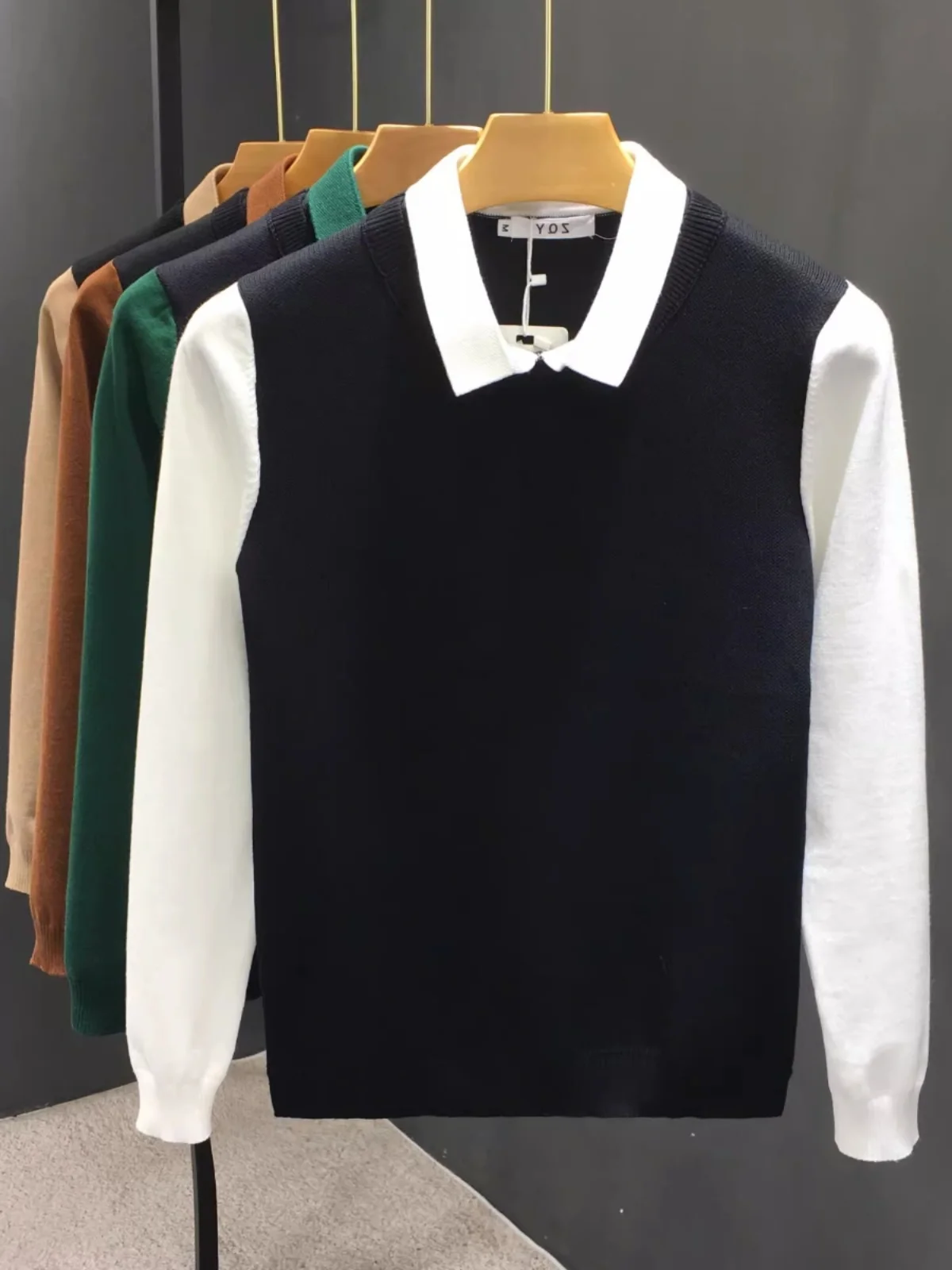 

Men's Casual Long Sve irt Slim Fit Knitted Sweater Spring Autumn Outerwear Trendy Collared Fake Two-Piece Sweater