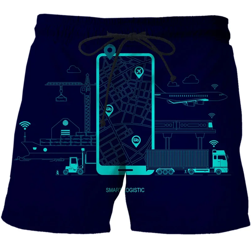 

Harajuku Summer 3D Artificial Intelligence Information Technology Era Printing Beach Shorts For Men 5G Graphic Short Pants Trunk