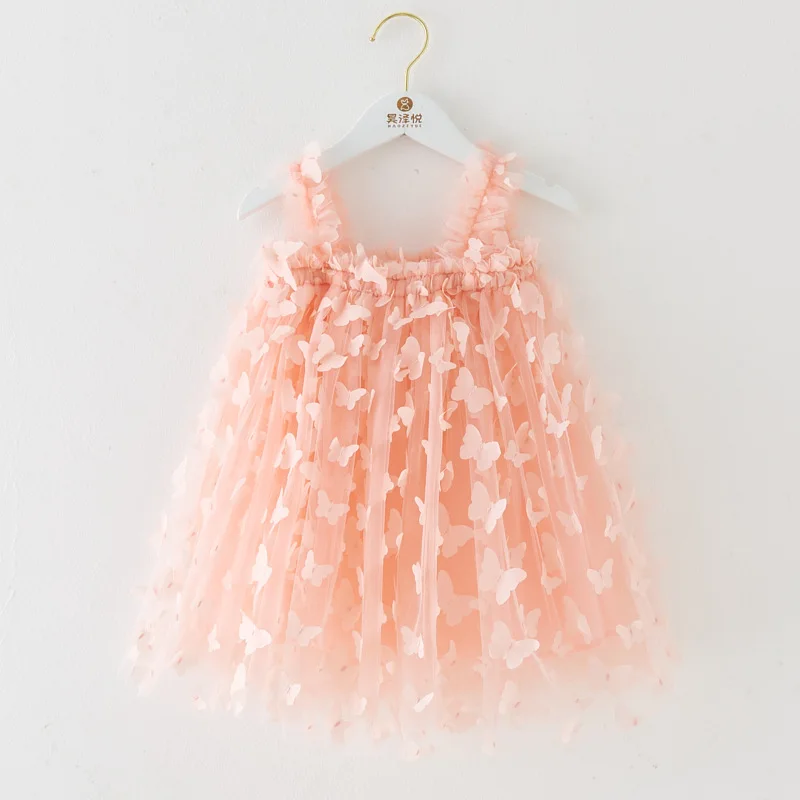 Baby Girls Sweet Dress Butterfly Tulle Embroidery Toddler Sleeveless Lovely Dress Summer Birthday Party Kids Gown Princess Dress