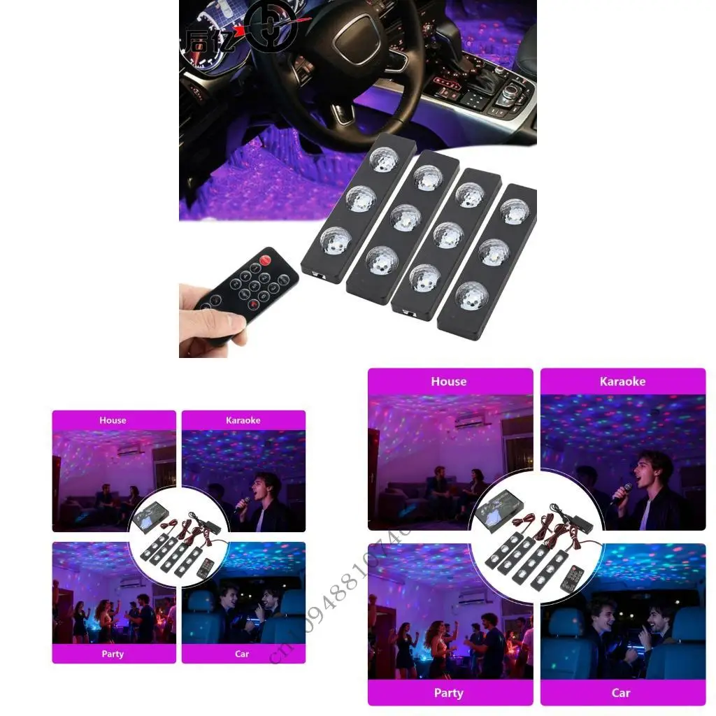 

Pack of 4 Simple Setups Sound Reactive Music Responsive LED Car Lights Colorful Effects