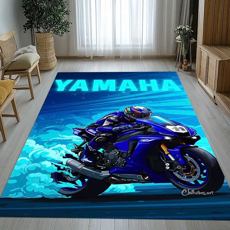 Vintage 3D Y-Yamahas Style Racing Car Garage Soft Non-Slip Area Rug for Living Room,Bedroom Carpet Mat for Sofa,Moto Home Decor
