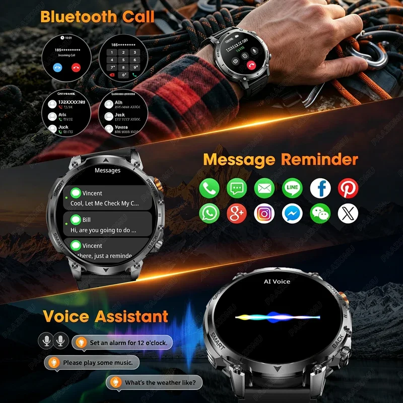 2026 Men's Rugged Smart Watch 1400mAh Battery 1.7" HD Display Bluetooth Call 10ATM Waterproof Heart Rate Fitness Tracker Sport S view 6