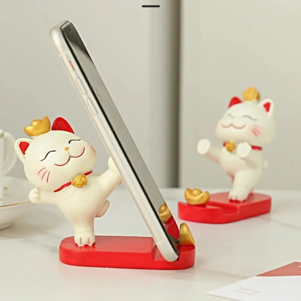 

Подставка для мобильного телефона Lucky Cat, украшение для стола в китайском стиле, праздничный орнамент, кронштейн для мобильного телефона из смолы ручной работы
