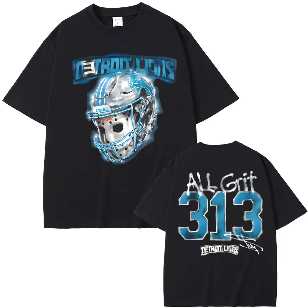 

EMINEM X LIONS ALL GRIT T-SHIRT Eminem Same as official website 100%Cotton High Quality Tee-shirt O-neck FemaleMale Tees