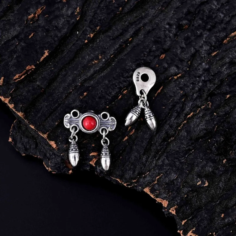 A Authentic Fine Five Eye Six Passage Pendant Beads Ethnic Inlay Red Green Stone Lucky Cloud Back Drop DIY Scholar Craft Ultra