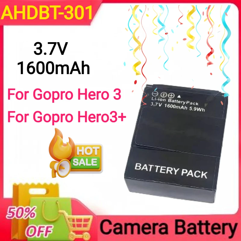 

3.7V 1600mAh AHDBT-301 for Gopro Hero 3 for Go Pro Hero3+ Camera Battery