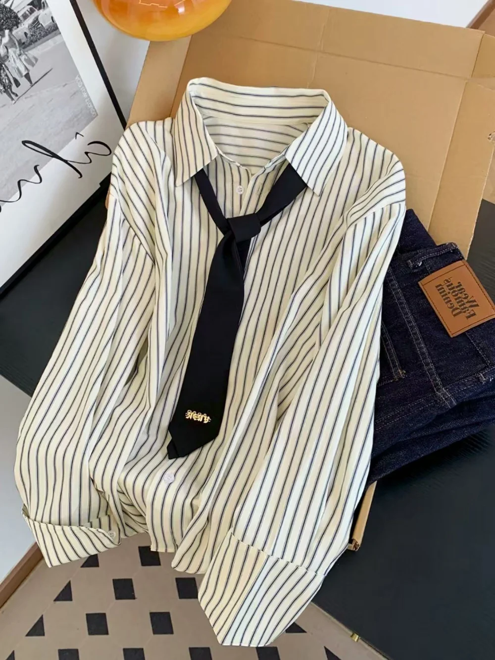 Vintage preppy gestreepte oulder irt losse pasvorm faionable luie sle top voor mannen en vrouwen lente herfst afslankeffect