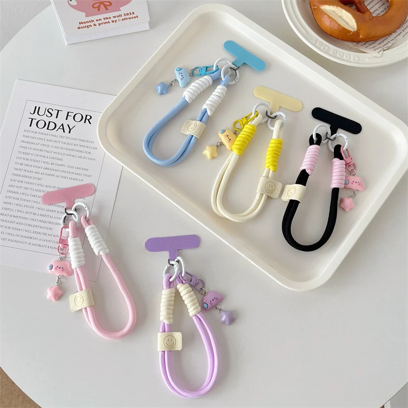 

Милый кулон со звездой и облаком, цветной ремешок для телефона, короткий ремешок на запястье, подвесной брелок для ключей, ремешок для камеры CCD, универсальный ремешок для чехла для телефона