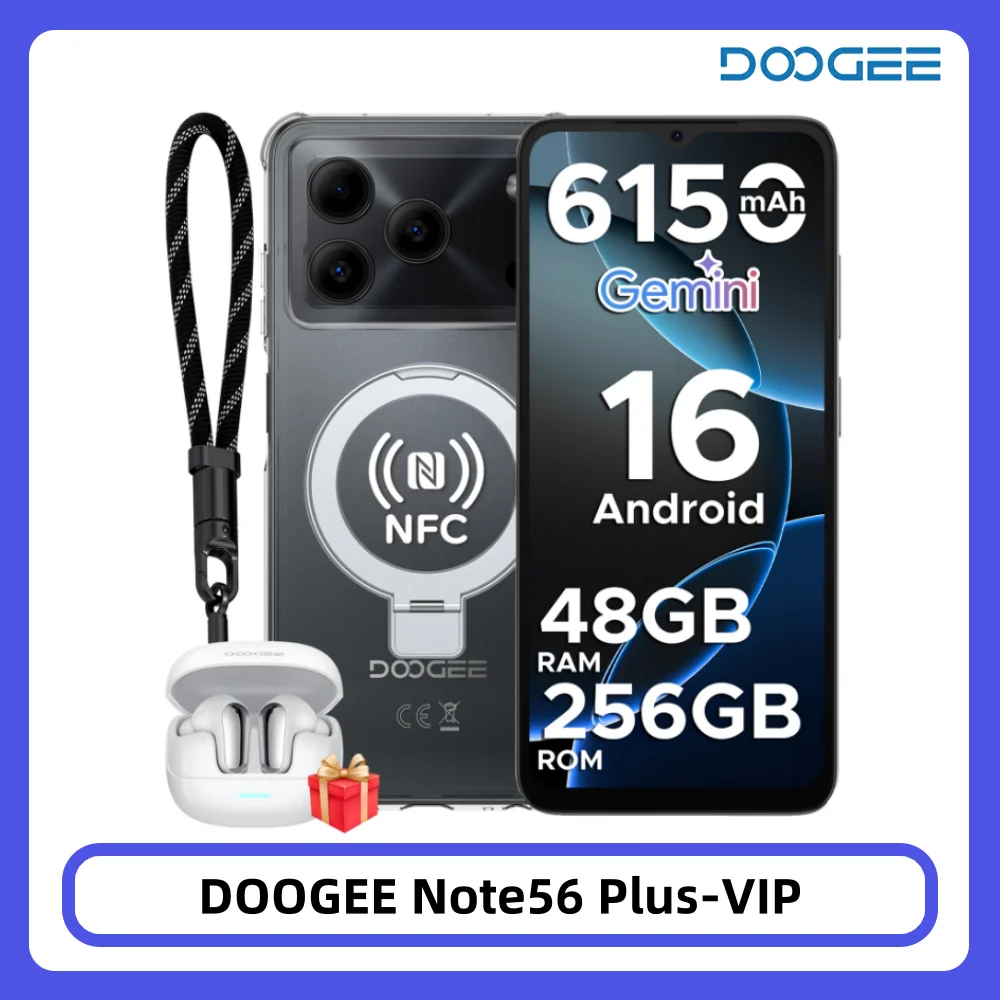 Smartphone DOOGEE Note56 Plus édition VIP, 48 Go, 256 Go, batterie de 6150 mAh, grand écran de 6,56 pouces, 90 Hz, appareil photo 50 MP, NFC, Android 16, téléphones mobiles