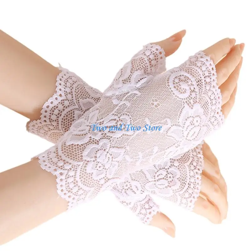 HX6F Luxury Embroidered Gloves For Bridal Attire Half Finger Design Soft Fabric Wedding Accessory