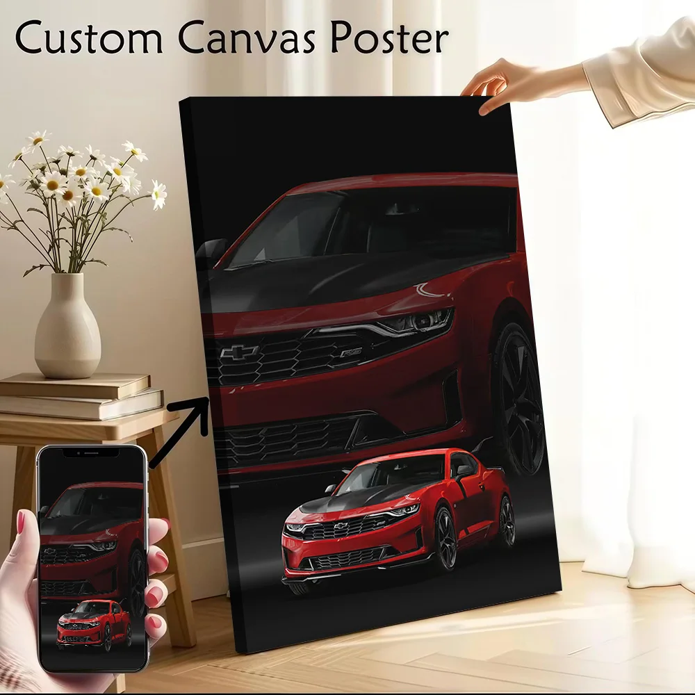 Red Sports Car Camaro Poster Customizable Printed Canvas Painting for Pictures Wall Art Room Decoration Aesthetic Wand Deko Home
