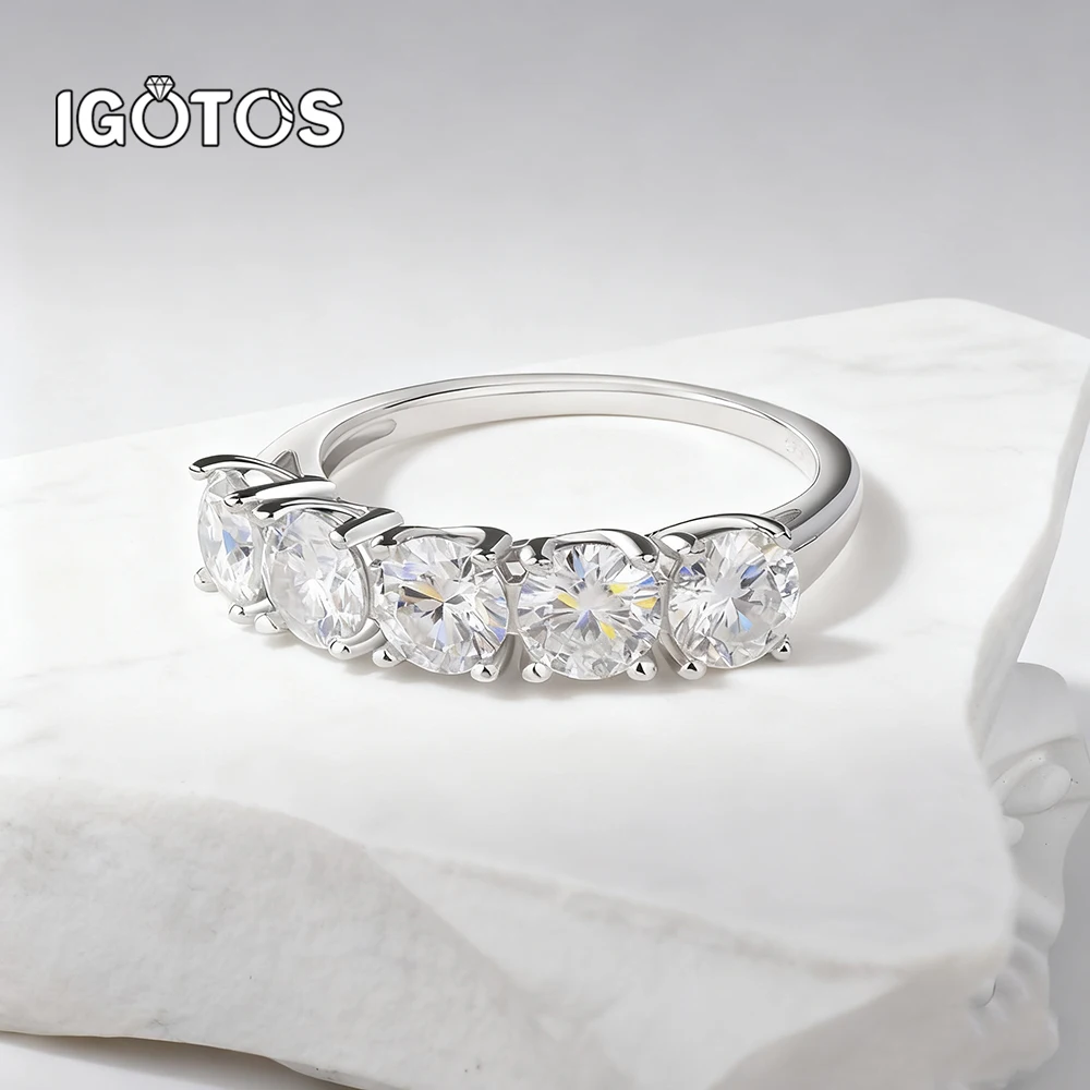 

IGOTOS 5mm Full Moissanite Ring for Women S925 Sterling Silver Eternity Sparkling Diamond Band Wedding Rings Jewelry