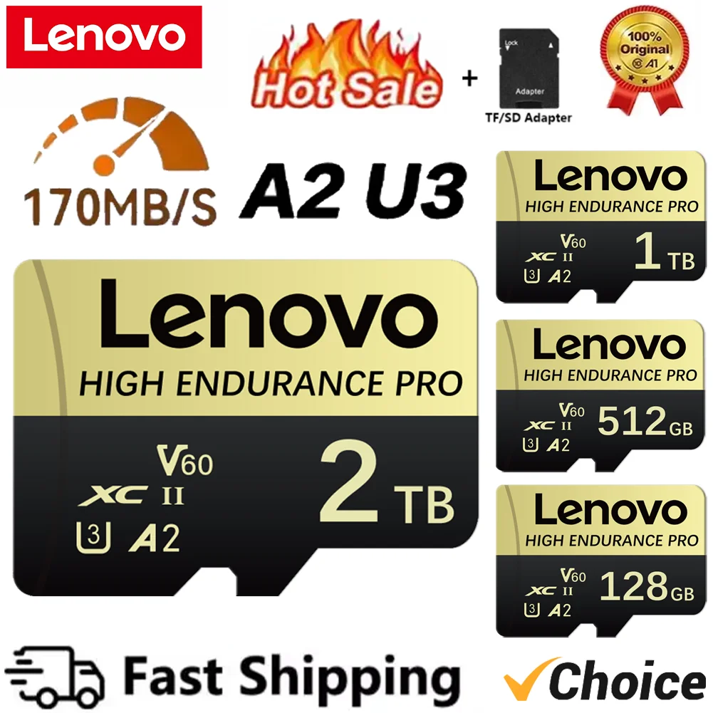 

Карта памяти Lenovo 2 ТБ 1 ТБ Класс 10 Высокоскоростная карта памяти U3 A2 Флэш-карта 128 ГБ TF-карта 256 ГБ 512 ГБ Micro TF SD-карта для видеорегистратора