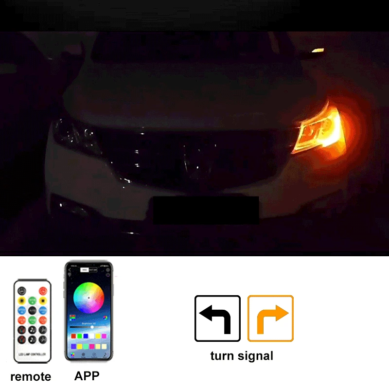 2022 mais novo led capô do carro luz luzes diurnas auto remoto app rgb fluindo sinal de volta guia tira fina estilo da lâmpada 12v