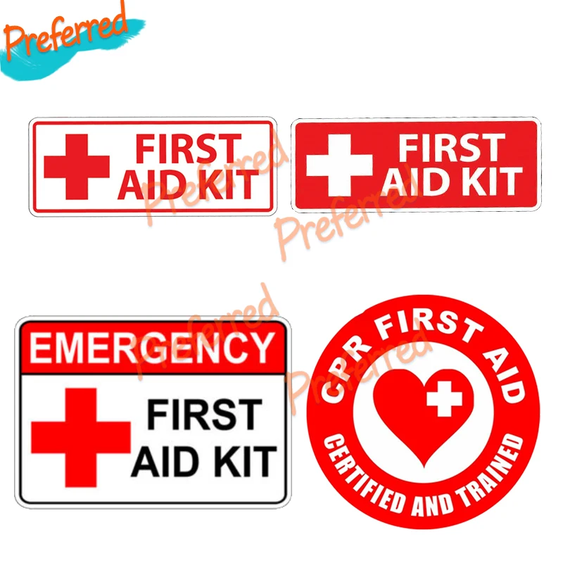 

Hot Sale Emergency First Aid Kit Sticker Vinyl Decal Safety Red First Cross Logo Label Practical Sticker for Car Public Places