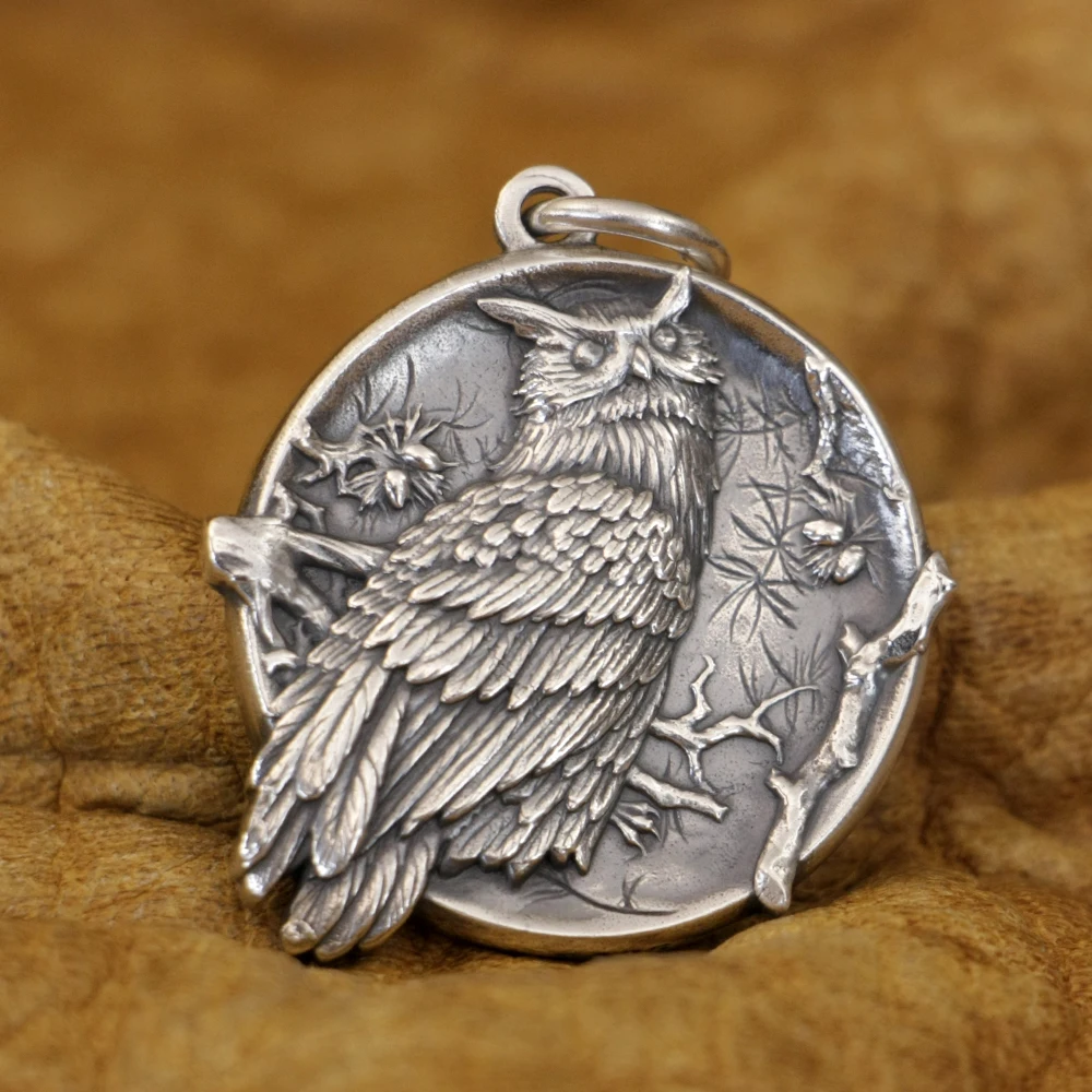 

Charms Round 925 Sterling Silver Owl Pendant Fashion Jewelry TA403