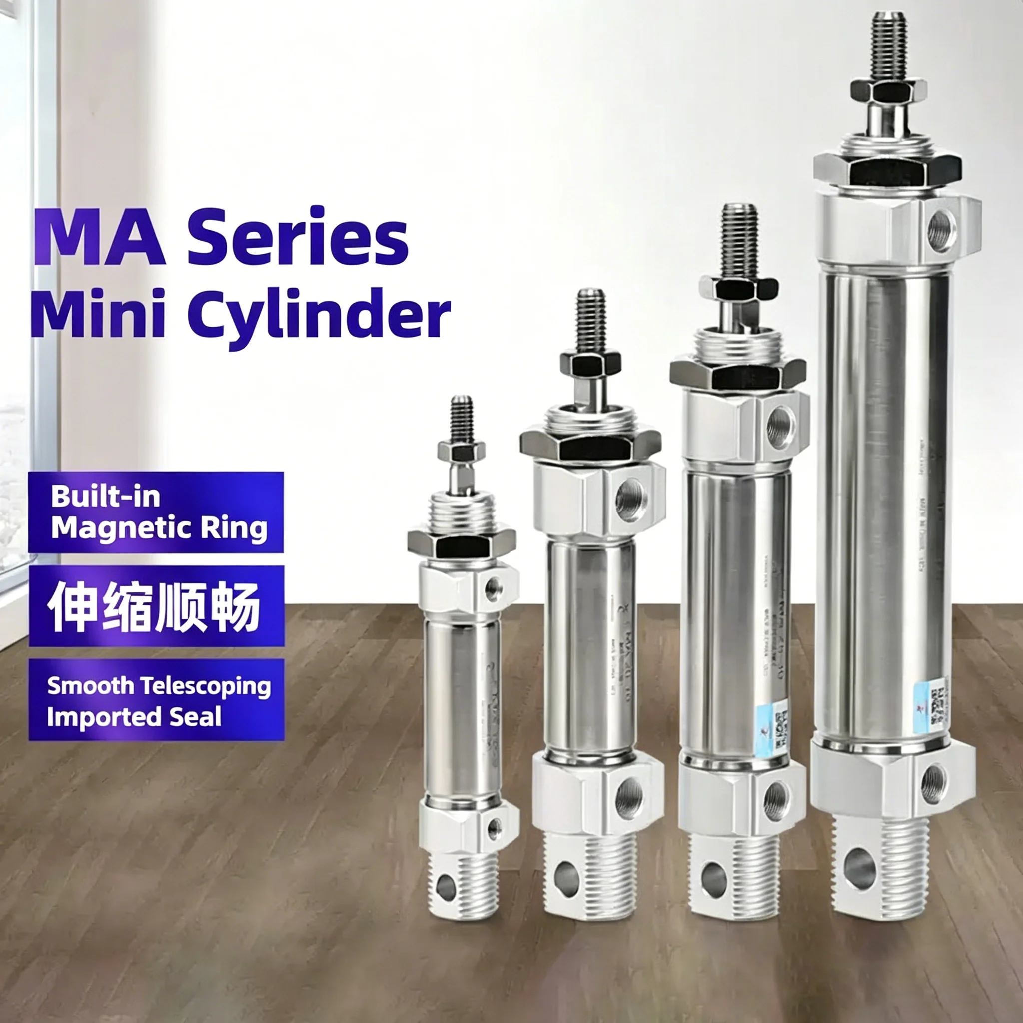 Stainless Steel Double Action MA Type With Magnet 16/20/25/32/40mm Bore 25/50/75/100/125/150/175mm stroke pneumatic cylinder