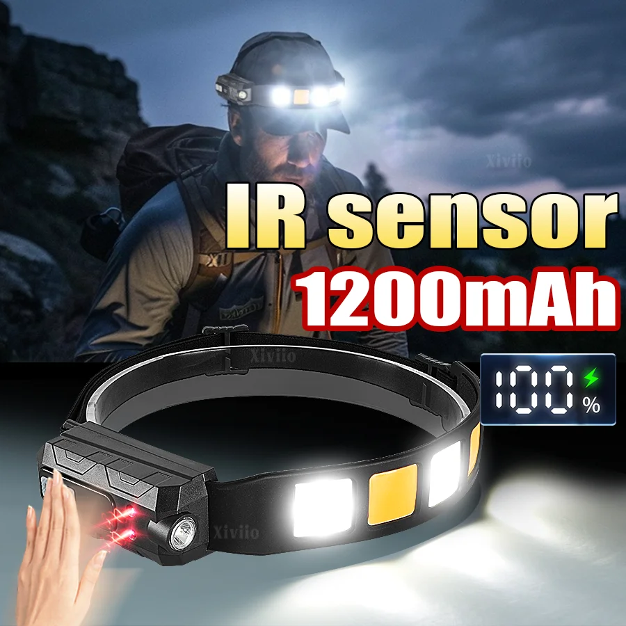 LED Headlamp Sensor Headlight Built-in Battery USB Rechargeable Head Flashlight Outdoor Camping Fishing Emergency Lantern