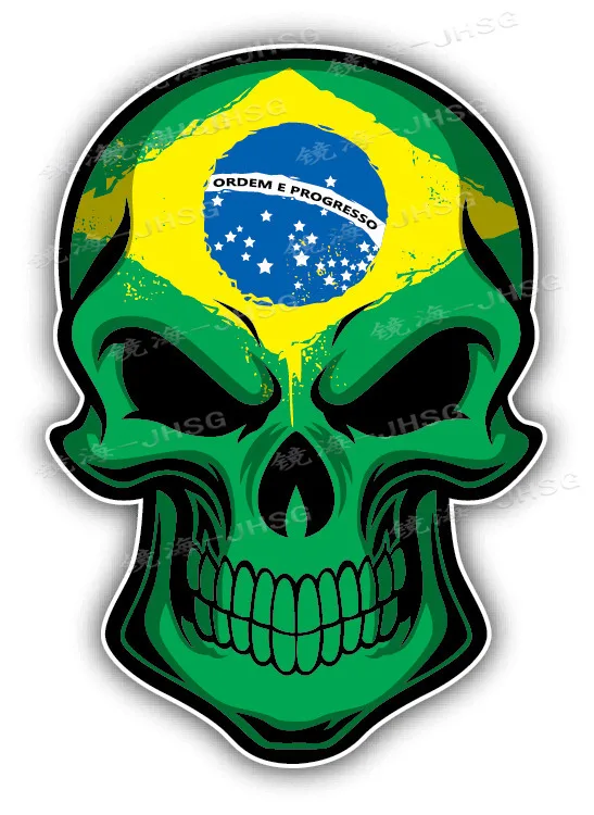 Brazilian Flag Skull Car Bumper Stickers - Motorcycle Stickers - Waterproof Vinyl