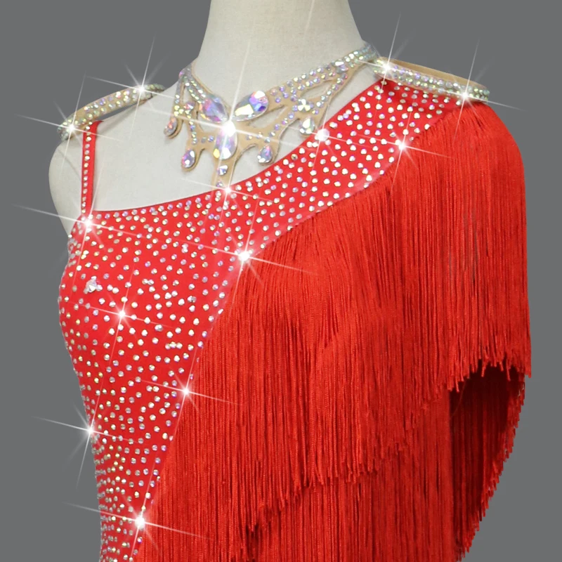 2024 New Red Latin Dance Dress Sexy Women Party Fringe Skirt Cabaret Ball Practice Wear Female Clothing Prom Costume Samba Stage