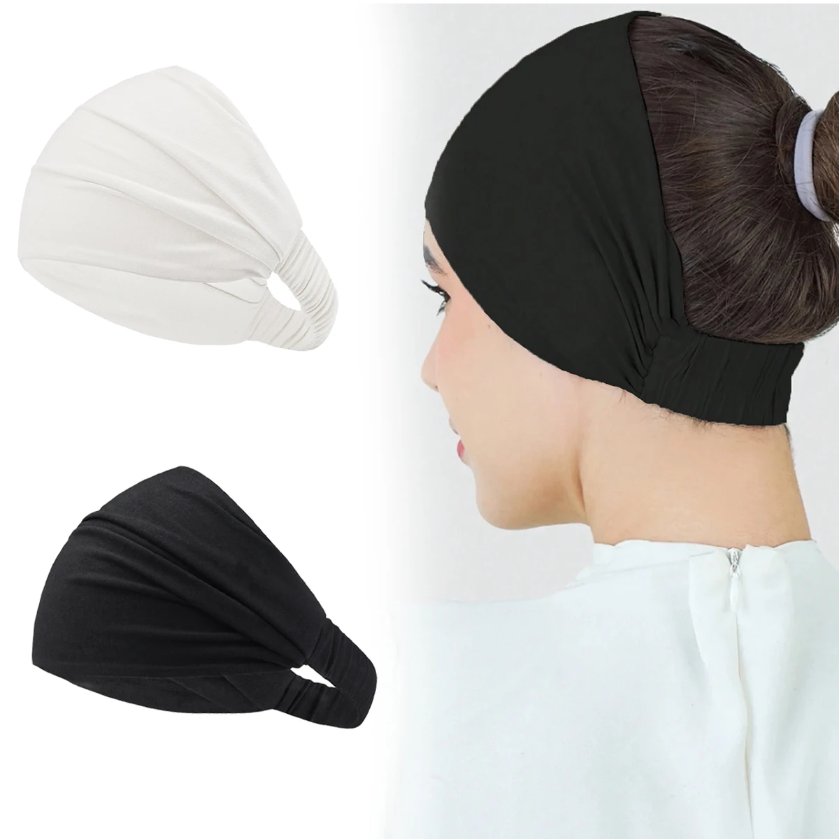 

Solid Hairband Wide Hair Bands Elastic Headband Scarf For Muslim Woman Hair Hoop Headwrap Hairstyles Fashion Hair Bandana
