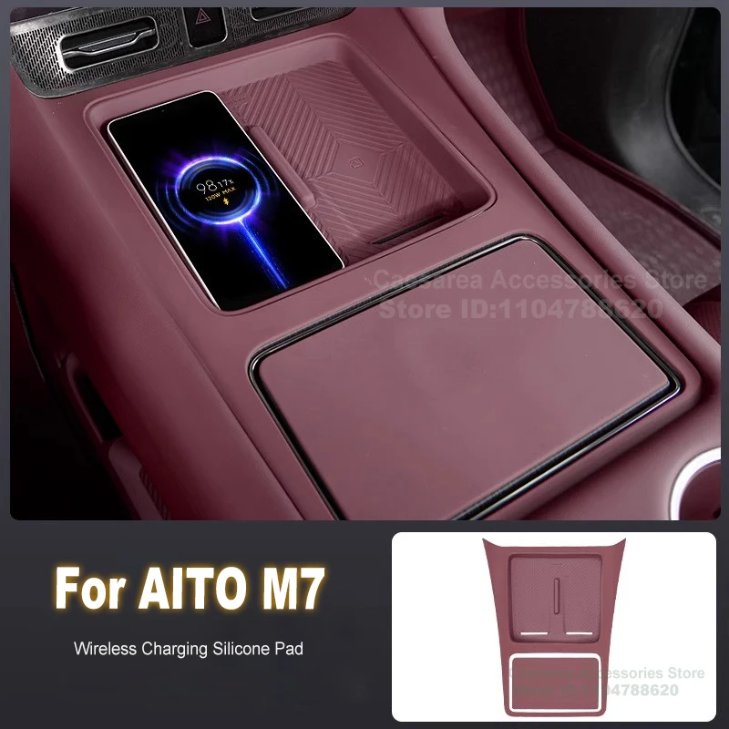 

For AITO M7 2026 Car Central Control Wireless Charging Silicone Anti-Slip Protective Mat Panel Interior Accessories