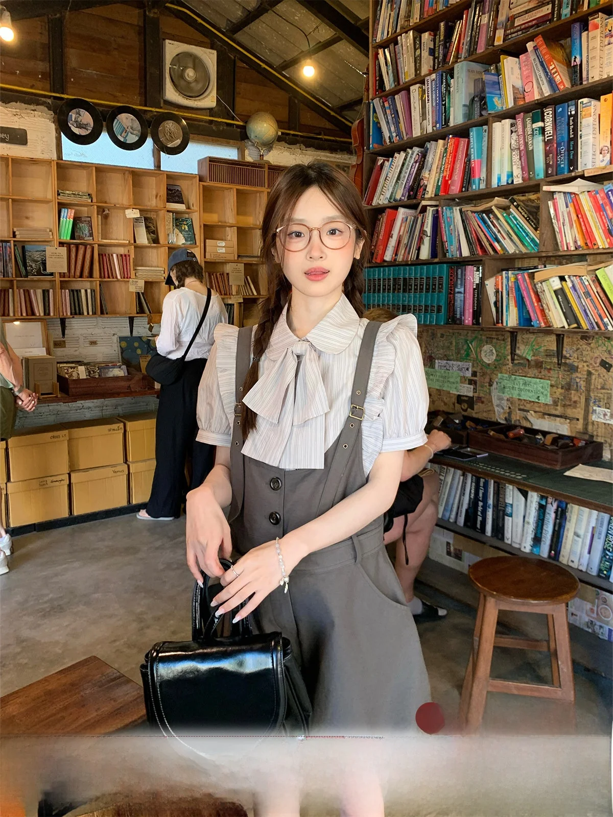 

Adjustable Bib Overalls Shorts Women's Knot Lantern Pants College Style Mucha Wooden Tea Pine Cone Notebook