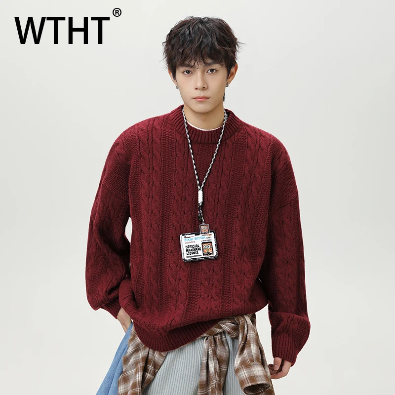 

Модный мужской свитер WTHT с однотонной вязаной текстурой, сохраняющий тепло, с круглым вырезом, длинными рукавами, пуловер, весна 2026, 2A2697