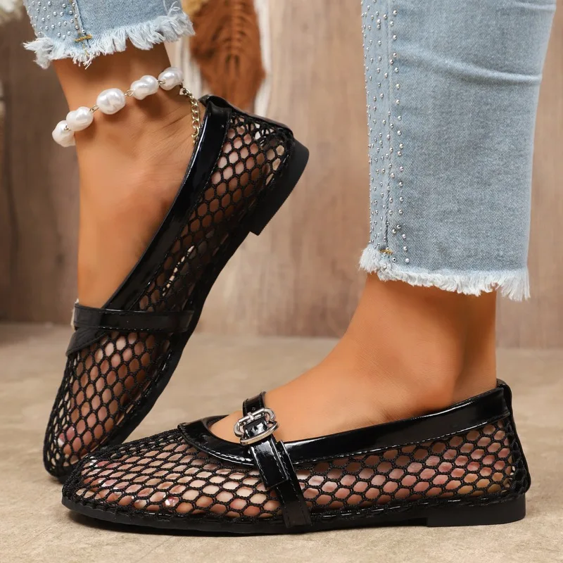 

Женские легкие, удобные и не тиснения на ногах, сетчатая обувь, женские летние новые дышащие одинарные туфли на плоской подошве с полой сеткой