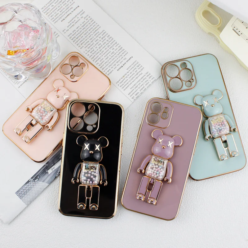 Electroplating Violent Bear Mobile Phone Bracket Candy Back Sticker Type Mobile Phone Bracket Leg Folding Bracket Mobile Phone S