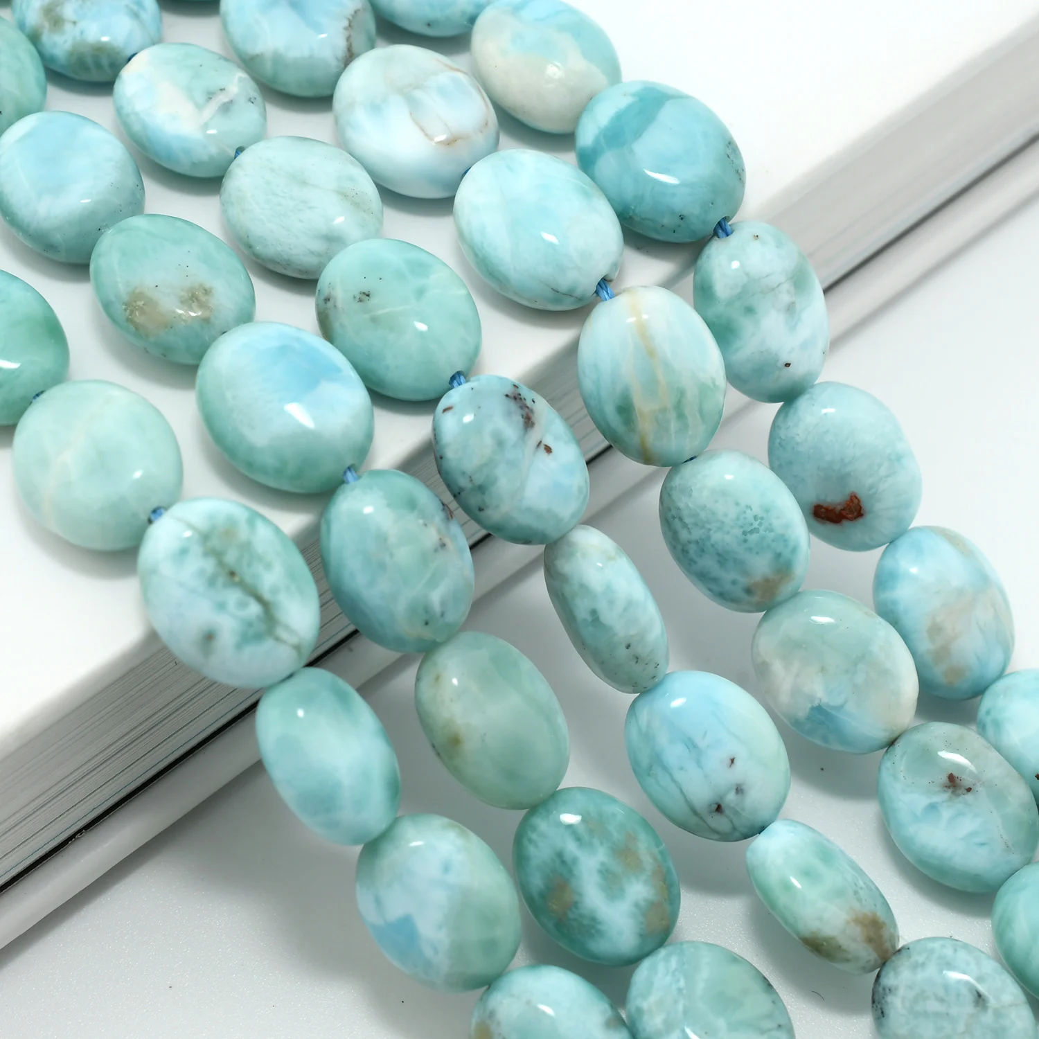 Natural Larimar Flat Oval Beads 8x10mm/9x11mm,Thickness About 5mm-6mm