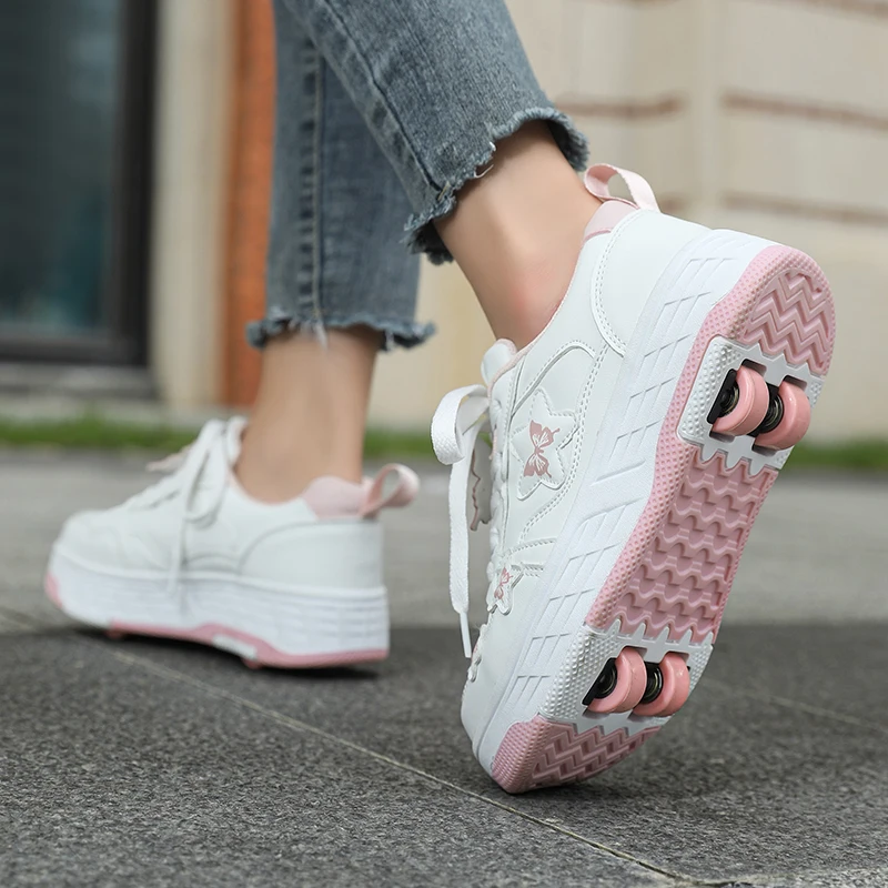 Crazy shoes girls' shoes children’s four-wheel automatic detachable roller skates girls' lace-up sneakers with wheels view 6