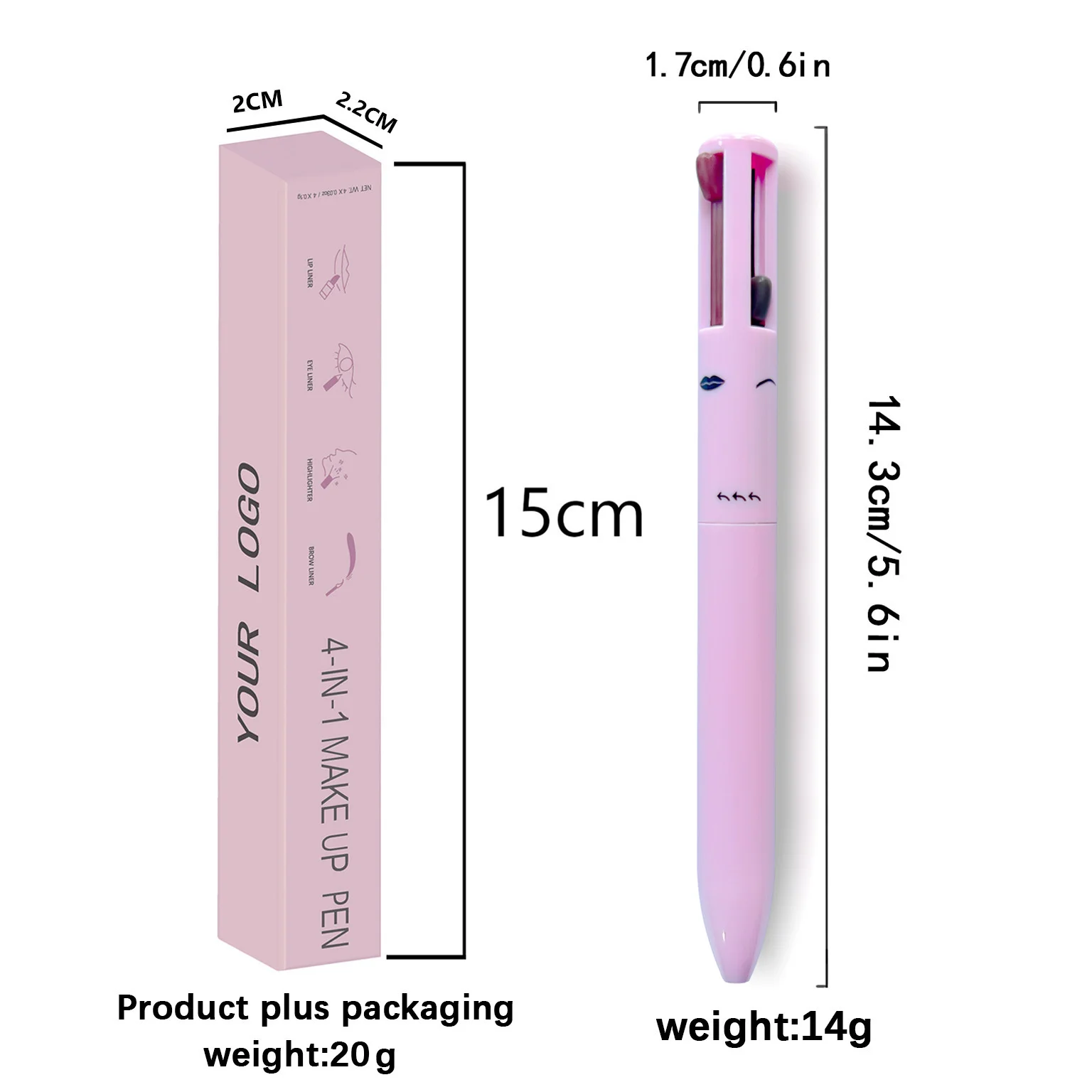 4-in-1 multifunctionele lipliner, eyeliner en wenkbrauwpotlood 4-kleuren set