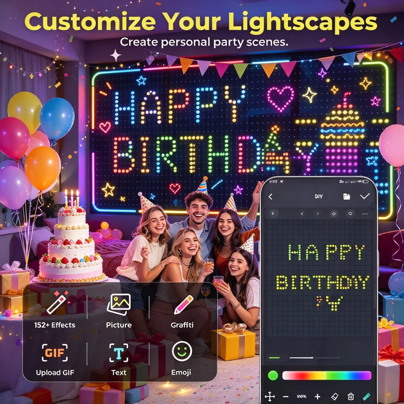 ledクリスマスカーテンライト、ホリデーフェアリーランプ。アプリで操作可能、音楽に合わせて点灯、diyでパターンを変更可能。屋内・屋外でのパーティー、お祭り、家庭の装飾に最適。