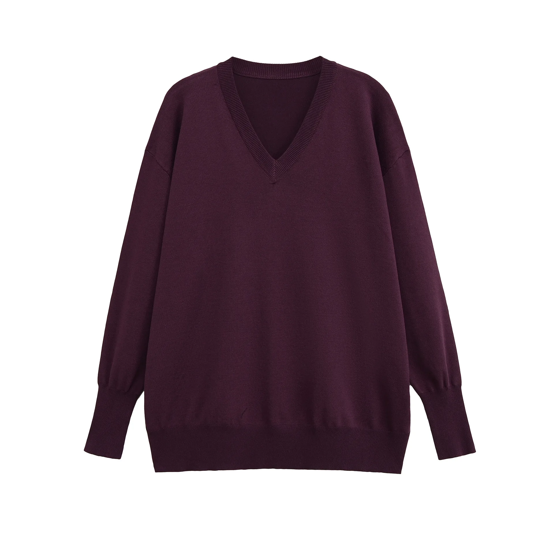 

Woman's Oversized Knitted Sweater V Neck Layered Long-sleeved Solid Color Pullover Casual Versatile Early Autumn New Top