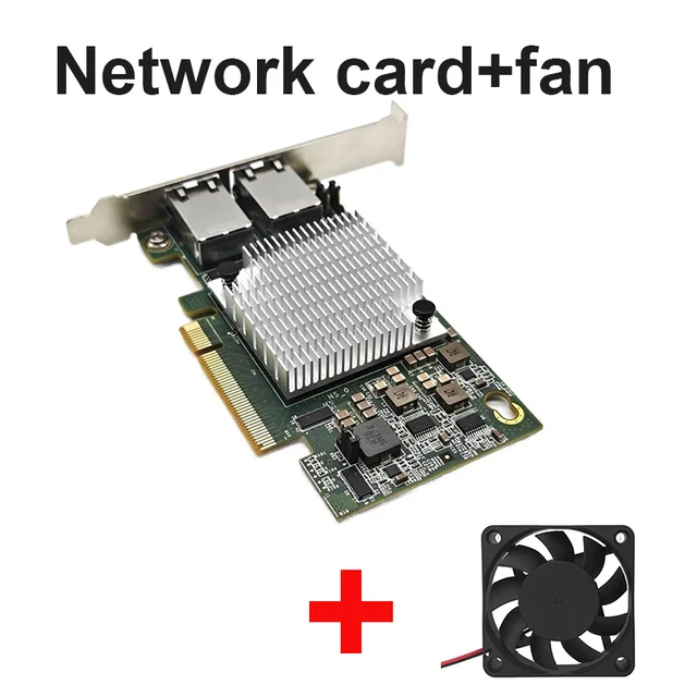 Dwuportowa serwerowa karta Ethernet 10G X540-T2 Adapter sieciowy 2-portowy 10-gigabitowy kontroler LAN PCIE X16 X8 Wentylator chłodzący