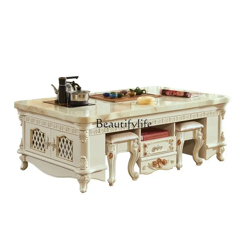 

LJY*European marble solid wood kung fu tea table