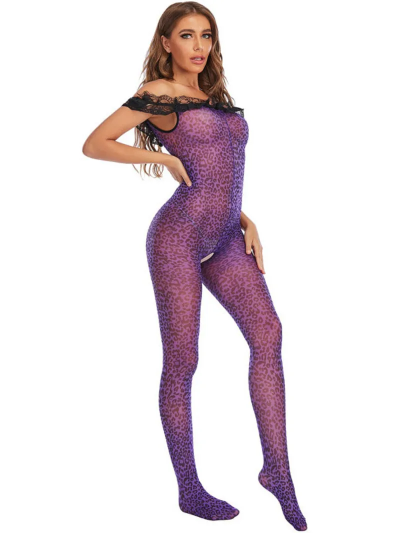 Exotic summer fashion women's new clothing one shoulder strapless see through sexy leopard print open crotch tight jumpsuit 9NJK