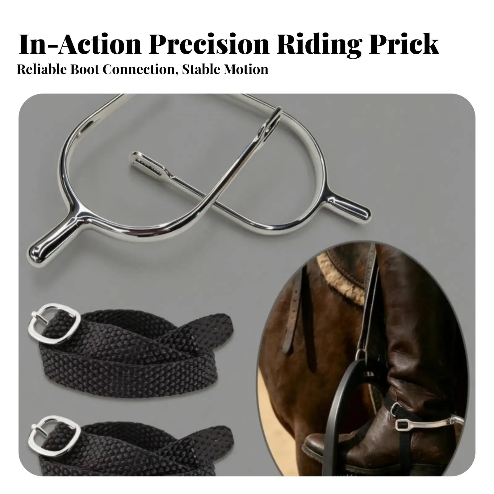 Tack U-Shaped Metal Spurs with Woven Straps for Horse Riders
