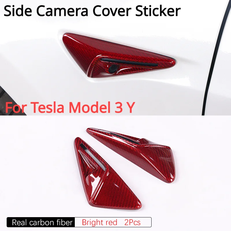 Side Camera Cover Stickers for Tesla Model 3 Y 100% True Carbon Fiber Leaf Board 3K 240G Toray Dry Carbon Modification 2017-2023