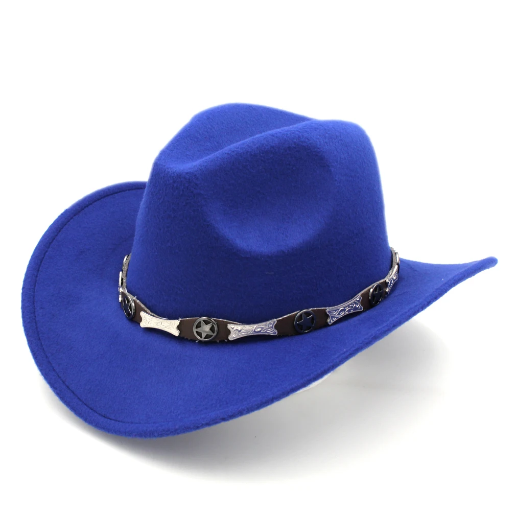 Cappello da cowboy occidentale da uomo da donna a tesa larga con cintura in pelle Costume da cowgirl Cappelli stile Fedora Chapeau per feste in maschera di compleanno