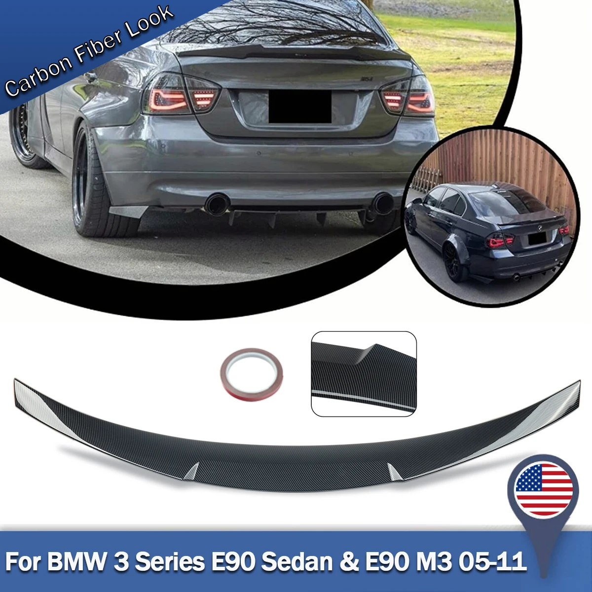 Image of Carbonfaser-Optik für BMW 3er E90 316i 330d Limousine 2005-2011 M4 Style Heckspoiler Kofferraumspoiler Heckflügel Exterieurteile