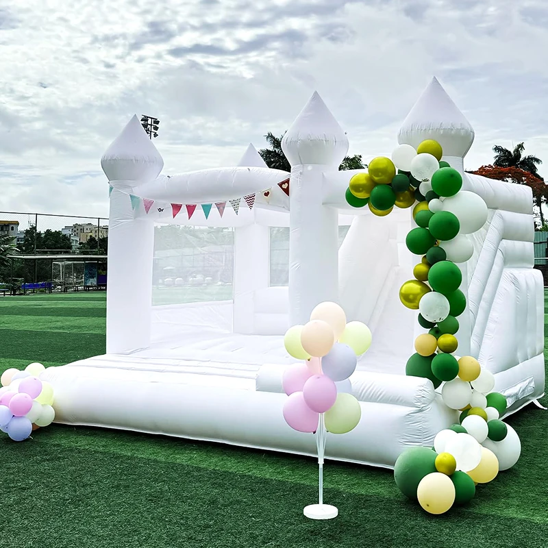 

popular inflatable white bounce house castle with slide