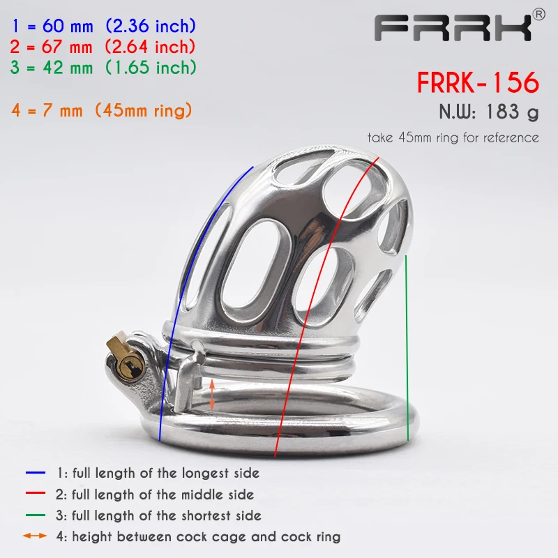 FRRK 60mm Long Chastity Cage Open Head Stainless Steel Lock Cock Down Metal Penis Rings BDSM Devices Adults Toys Sex Shop