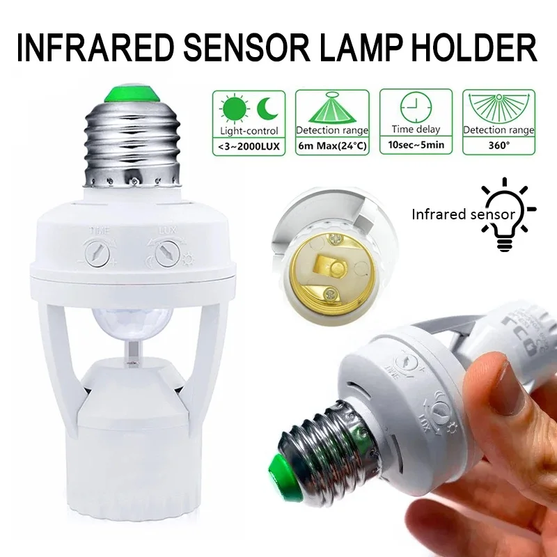 

E27 PIR Motion Sensor Light holder 110-240V Detector Base Lamp Switch With Light Control Smart Bulb Socket Adapter