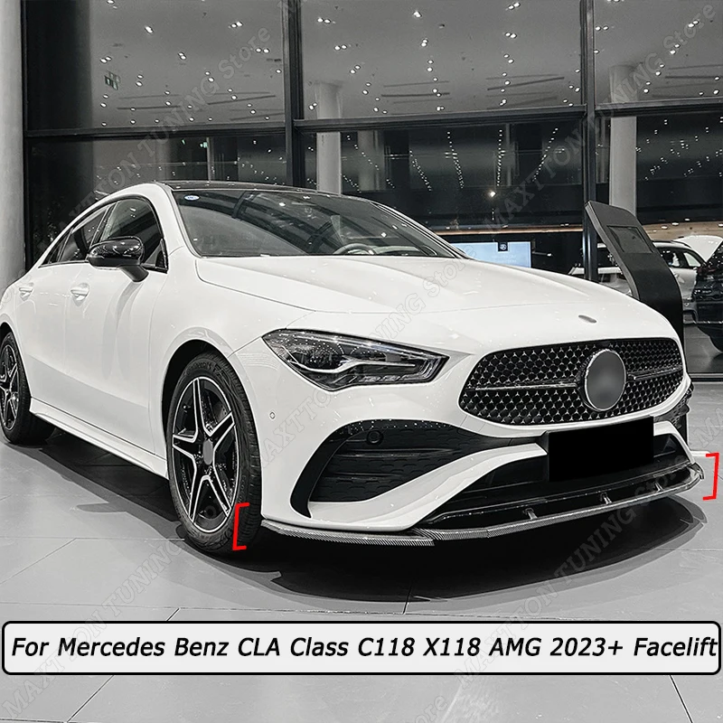 For Mercedes Benz CLA Class C118 X118 AMG 2023+ Facelift Gloss Black/Carbon Look 3Pcs Front Bumper Lip Splitter Body Kit Tuning